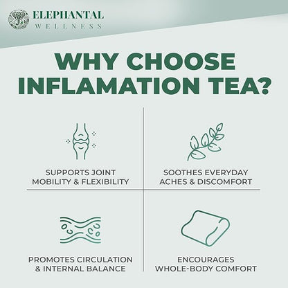Elephantal Wellness Premium Inflammation Herbal Tea | Comfort & Mobility Blend with Turmeric, Boswellia, White Willow Bark & Ginger | Handmade, Non-GMO, Caffeine-Free Loose Leaf, 2oz, 20 Servings