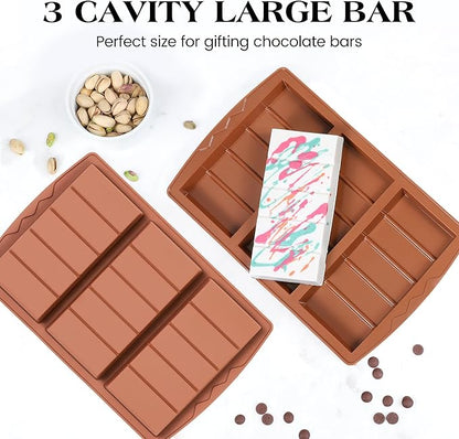 2 Pcs Chocolate Bar Mold Deep Dubai 0.85 Inch Stuffed Chocolate Molds Silicone Large Break Apart Silicone Molds (10 Snap + 5 Snap）