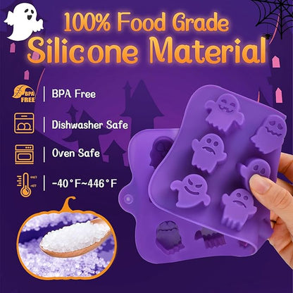 JOERSH Halloween Chocolate Silicone Molds, 4PCS Pumpkin Ghost Shaped Candy Mold Non Stick Baking Pan for DIY Chocolate, Fondant, Jello, Gummy, Candy, Cake Topper, Dessert Decorating