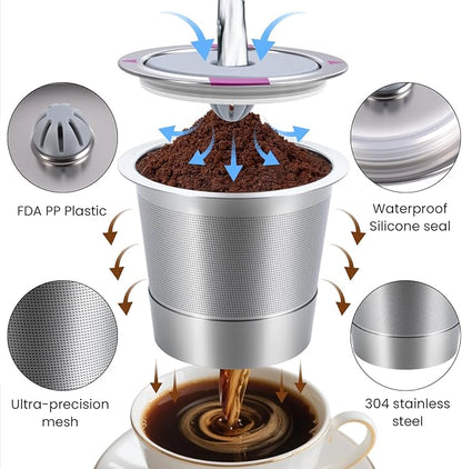 2 Pack Roogaluckeep Reusable Stainless Steel Coffee Pod Capsules, Stainless Steel Reusable K -Cups for Keurig, Refillable Coffee Filters for Keurig Family
