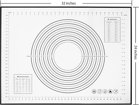 Yansumi Silicone Pastry Mat Extra Large Non-Slip Mat for Rolling Dough Pie Crust and Baking Non-Stick with Measurements (XXL,32"L x 24"W, Black)