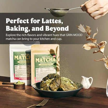GRIN MOOD Matcha Powder Organic Green Tea Powder - Decaffeinated Green Tea, Authentic Korean Matcha, Halal (3.53oz, Premium Grade)
