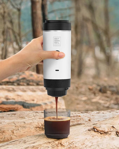 Portable Electric Espresso Machine, Car Coffee Maker for Travel Camping, Battery Powered Coffee Brewer Compatible with Ground Coffee & NS Capsules, White