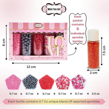 Confect Casino Night Sprinkles Mix – Silver Disco Balls, Black Pearl Dragees & Sparkling Blush Pink, Silver & Deep Red Sugar – Assorted Pack of 5 Edible Sprinkles for Cake & Cupcake Decorating, Parties & Baking Decor | Vegan, Gluten-Free, Nut-Free, Soy...