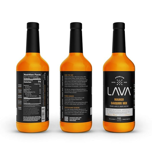 LAVA Premium Mango Daiquiri Mixer, Non-Alcoholic Natural Mango Mix for Cocktails, Smoothies, Margaritas, Daiquiris, Soda, and More. Made with Real Mango Juice, Cane Sugar, Agave Nectar. No Artificial Sweeteners, Flavors, or Colors. Gluten Free, Vegan, ...