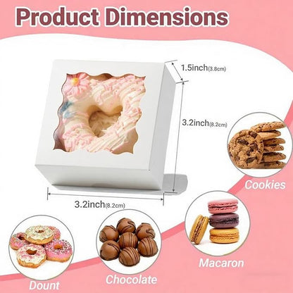 SLShePack 3.2x3.2x1.5 Inches 50PCS Mini Bakery Boxes with Window for Cookies, Soap, Chocolate Truffle, Donut, Macaron(White)