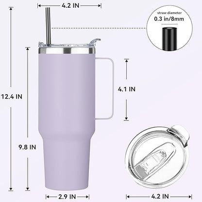 HASLE OUTFITTERS 40 oz Stainless Steel Tumbler with Handle, Vacuum Insulated Tumblers Bulk, Reusable Double Wall Travel Coffee Mug, Durable Powder Coated Water Bottle(Purple, 1)