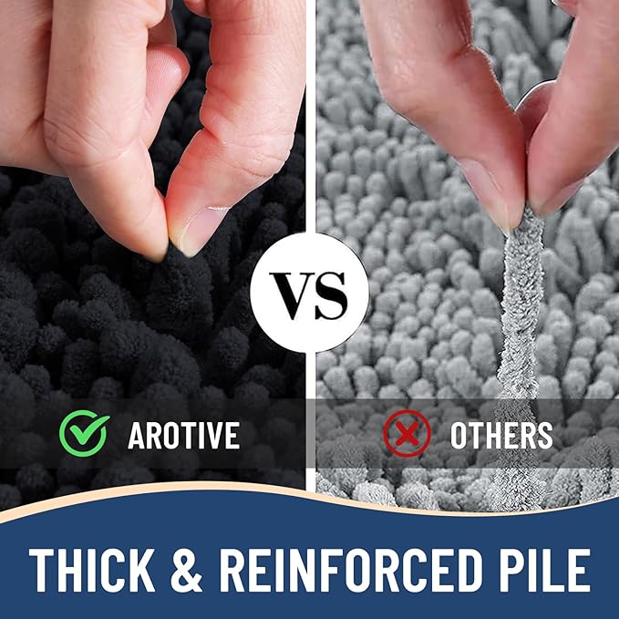 Arotive Luxury Chenille Bathroom Rug Mat, Extra Soft Thick Absorbent Shaggy Bath Rugs, Non-Slip Machine Wash Dry, Plush Bath Mats for Bathroom, Shower and Tub, 30x20, Black