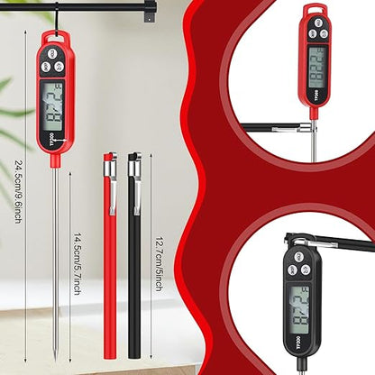6 Pcs Meat Food Thermometer Food with Probe Water Liquid Instant Read Digital Thermometer Kitchen Cooking Supplies for Cooking BBQ Milk Yogurt (Red,Black)