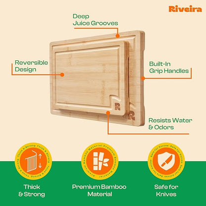 Riveira White Bamboo Wood Cutting Board – Versatile And Durable: Set Of 2 Pcs Rectangular Wooden Cutting Board – Natural Wooden Cutting Boards For Kitchen – Complete White Bamboo Wooden Chopping Board
