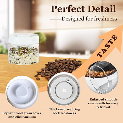 Vacuum Glass Jar with Airtight Lid,13.5floz/400ml Borosilicate Glass Coffee Canister Container,Perfect for Coffee Beans & Grounds,Loose Leaf Tea,Candy,Sugar,Nuts,Spices