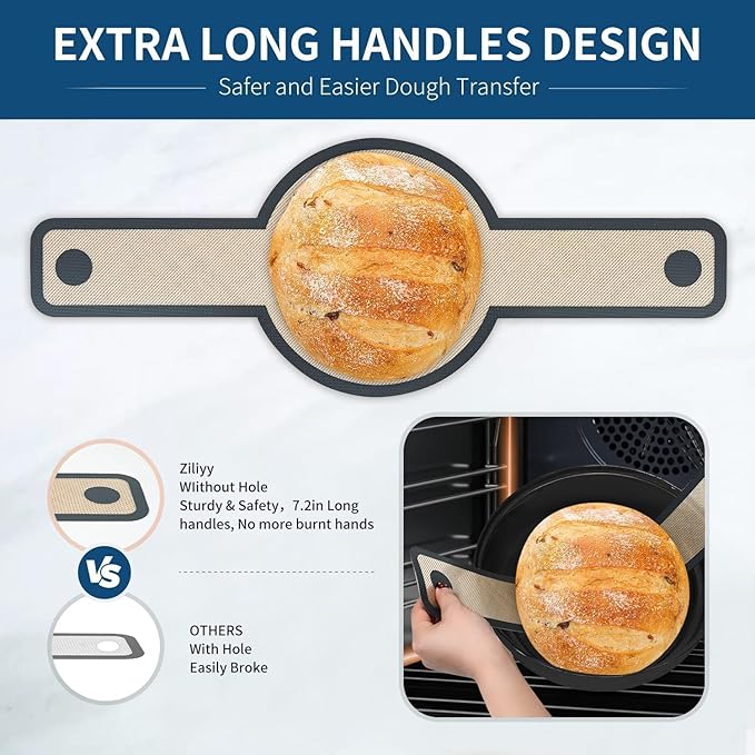 Silicone Bread Sling for Dutch Oven Liners Silicone Baking Mat Reusable Sourdough Bread Baking Supplies with Long Handle Bread Making Tools for Transfer Sourdough (1 Pc Gray Mat)