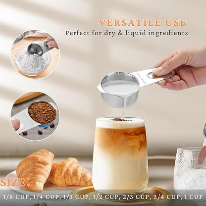 18PCS Measuring Cups and Spoons Set, Include 7 Nesting Measuring Cups, 6 Measuring Spoons and 5 Mini Spoons, Stainless Steel Metal Measuring Set, Kitchen Gadgets for Cooking & Baking