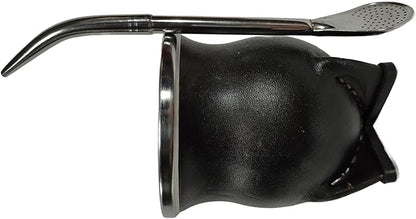 Handcrafted yerba mate gourd (mate cup) authentic calabash, leather wrapped, perfect for Argentinian or Uruguayan mate. Includes stainless steel bombilla for a true yerba mate experience (camionero)