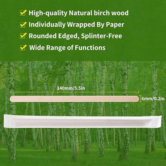 500pcs Individually Wrapped Wooden Coffee Stirrers - 5.5" Coffee Stir Sticks, Round End Disposable Stir Sticks, For Coffee, Cocktail and Hot Drinks