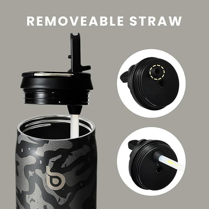 BOTTLE BOTTLE Stainless Steel Water Bottle with Straw and Lid 32 oz Vacuum Insulated Cup Stay Cold and Hot, Leak-Proof Wide Mouth Water Bottles for Men,Black Camouflage