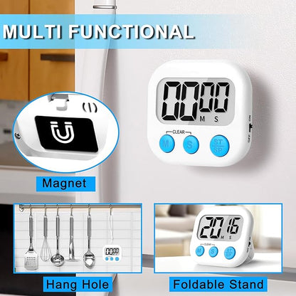 ZILLEEN Kitchen Timer Digital with Magnetic Back for Kids Classroom, White 12 Pack