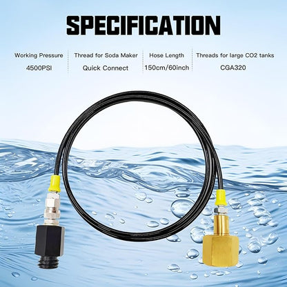Soda Maker CO2 Quick Adapter with Hose, CO2 Cylinder CGA320 Threaded Refill Compatible with Fizzi Onetouch Jet AQUA FIZZ Blue Cylinder Soda Machine Series (36inch)