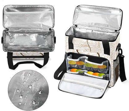Coffee Cup Coffee Maker Carring Bag Coffee Texts Travel Carrying Storage Tote Bag Compatible with Keurig K-Mini or K-Mini Plus Portable Single Serve Coffee Brewer Case with Pockets for K-cup Pods