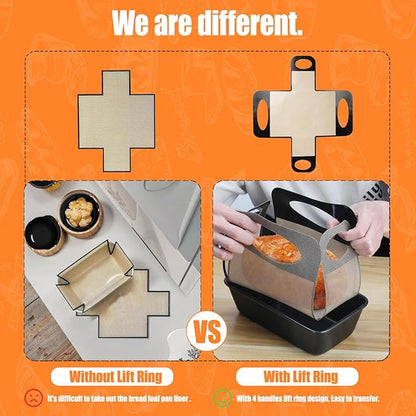Reusable Silicone Bread Loaf Pan Liner, Food-Grade Silicone Bread Sling, Sourdough Bread Mat, Loaf Pan Lifters, Non-Stick&Easy Clean Dough Transfer Tool, Fits 9x5 or 1.5lb Loaf Pans, Black & Orange