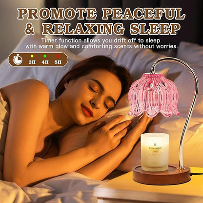 Pink Candle Warmer Lamp with Timer, Dimmable Candle Lamp Warmer, Birthday Gifts for Women Mom, House Warming for New Home Decor, Lotus Wax Melt Warmer for Jar Candles