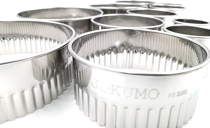 11 Piece Graduated Sizes Fluted Edge Round Pastry/Cookie Cutter Set Heavy Duty 18/8 304 Stainless Steel – Metal Engrave Size –Tin Storage Box for Scones, Pastries, Baking, Desserts, Muffins,