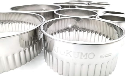 11 Piece Graduated Sizes Fluted Edge Round Pastry/Cookie Cutter Set Heavy Duty 18/8 304 Stainless Steel – Metal Engrave Size –Tin Storage Box for Scones, Pastries, Baking, Desserts, Muffins,