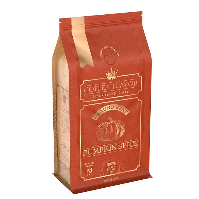 Flavored Ground Coffee – Spice Pumpkin, 100% Arabica, Single Origin, Medium Roast, USDA Organic, Naturally Flavored – by Coffea Flavor