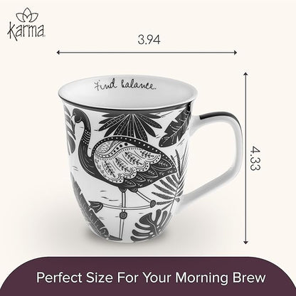 Karma Gifts 14 oz Black and White Boho Mug Flamingo - Cute Coffee and Tea Mug - Ceramic Coffee Mugs for Women and Men