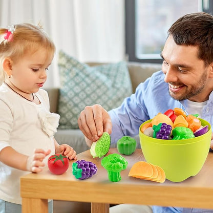 100Pcs Kitchen Playset, Kids Pretend Cooking Play Pots, Pans, Utensils, Cookware, Toy Food Fruits Veggies, with 2 Large Apple - Shaped Storage, Toddler Cooking Learning Gift (White)