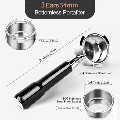 54mm Bottomless Portafilter with Filter Basket, Compatible with Breville Barista Express, BES880BSS, BES870XL, BES878BSS, BES500BSS, BES840XL, Pro, Touch, Bambino Plus, Infuser, Duo Temp Pro
