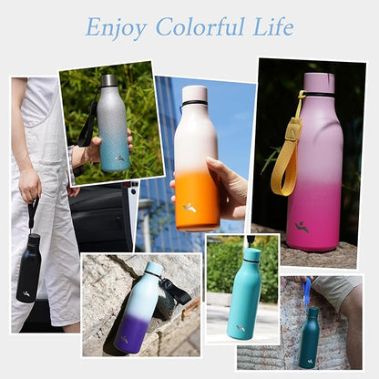 Insulated Water Bottle with Strap,18 oz Double Wall Stainless Steel Vacuum Bottles Metal Water Flask,Blue Lagoon