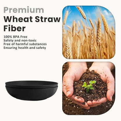 Homienly Wheat Straw Large Salad Bowl Set - Salad Bowls for Kitchen, Party, 60 OZ Large Capacity Serving Bowls Set of 2, Microwave and Dishwasher Safe Big Fruit Bowls (Black)
