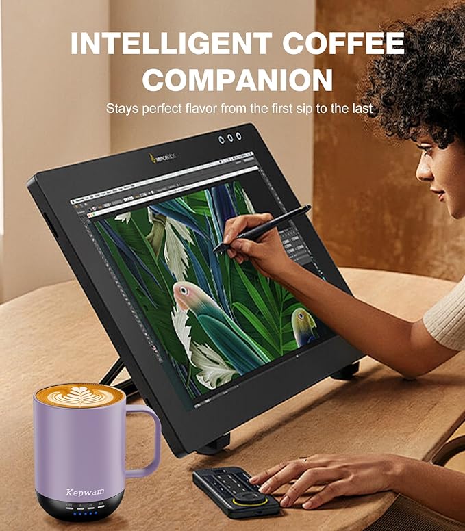 Self Heating Coffee Mug T1-16oz Fast Heating & Ultra Long-Lasting Battery Life, Heated Coffee Mug Up to 149℉ - Touch & App Controlled Coffee Mug, Birthday Gifts for Women and Men
