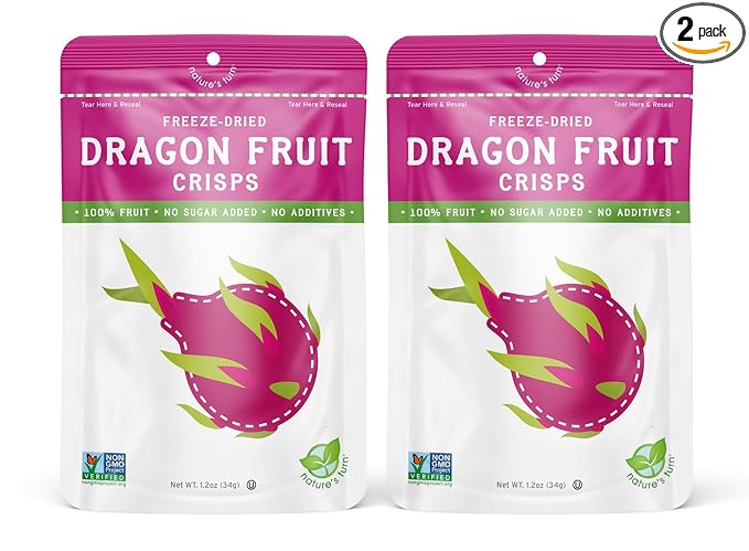 Nature’s Turn Freeze-Dried Fruit Snacks, Dragon Fruit Crisps, Pack of 2 (1.2 oz Each)
