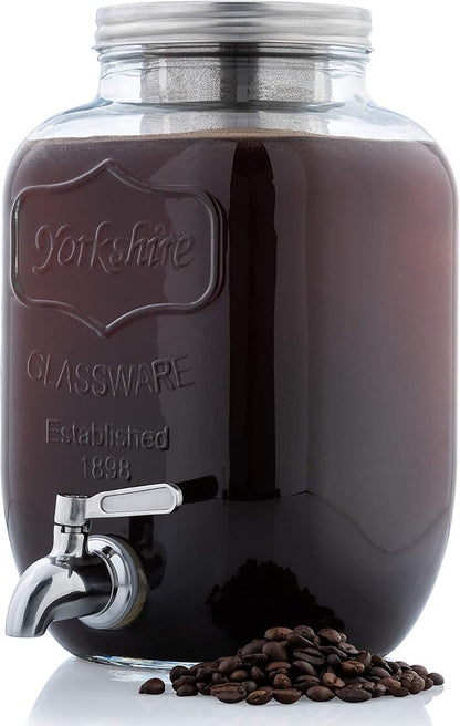 Original Grind Coffee Co.,1 Gallon Cold Brew Coffee Maker,Easy Pour Stainless Steel Spigot Tap,Extra Thick Glass Pitcher Brewing System Iced Coffee Maker,Refrigerator Safe Storage