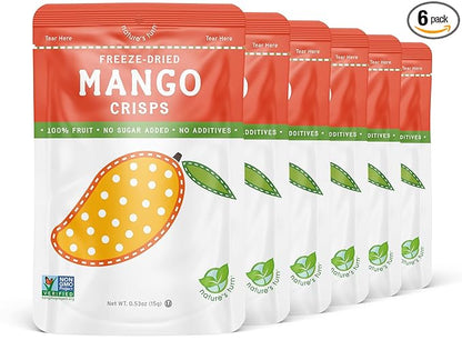 Nature’s Turn Freeze-Dried Mango Crisps – Healthy, Gluten-Free, Crispy & Delicious, Plant-Based Snack, Ideal for Cereal, Smoothies, School Lunches, & On-the-Go, Bags of 6 (0.53 oz Each)