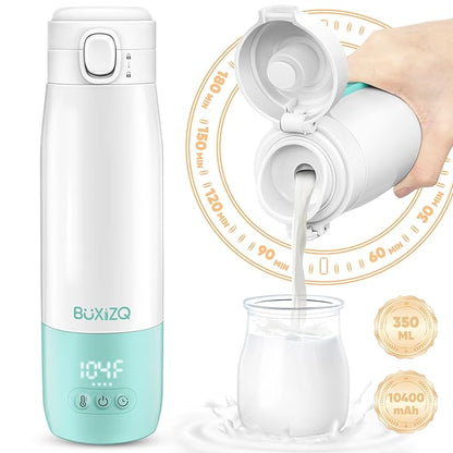 Portable Bottle Warmer for Travel,Portable Milk Warmer for Baby-12oz Ceramic Heater Heating,Fast Charging & Cordless Portable Baby Bottle Warmer -Dual Heating Modes for Breast Milk & Water,Green