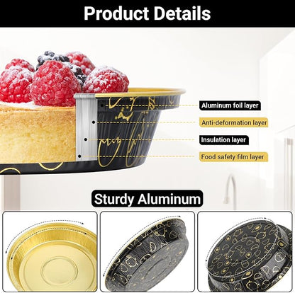 EUSOAR Baking Pans with Lids, 100pcs 10oz/275ml Creme Brulee Disposable Ramekins Cake Storage Container, Round Aluminum Cake Cups Cupcakes Liners Bread Pudding Holders for Wedding Birthday Party