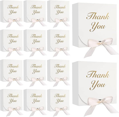 VGOODALL 20PCS Thank You Gift Boxes, 4.5x4.5x1.9Inches Mini Party Favor Boxes White Treat Bags with Bow Ribbon for Wedding Bridal Baby Shower Birthday Party
