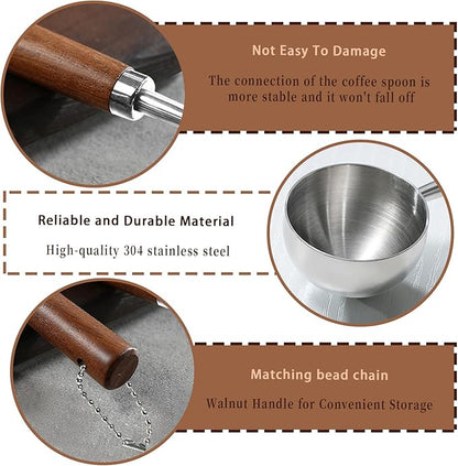 2PCS Vintage Coffee Measuring Spoon， 30ml/10g Capacity coffee scoop for ground coffee、Coffee Beans And Tea，304 Stainless Steel coffee spoons with long Wooden Handle（Silver)