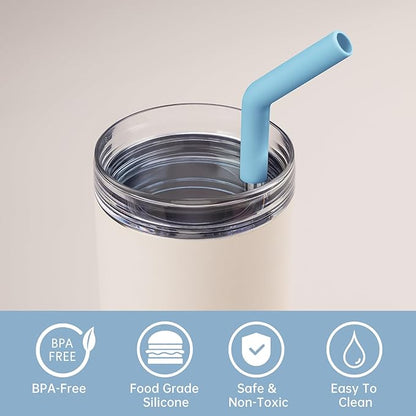 Tomorotec 6-Pack Reusable Stainless-Steel Straws with Silicone Tips, 3 Sizes Compatible with Stanley Tumblers 40OZ 30OZ 20OZ 14OZ, Dishwasher Safe, Includes 2 Cleaning Brushes (Ocean Gradient)