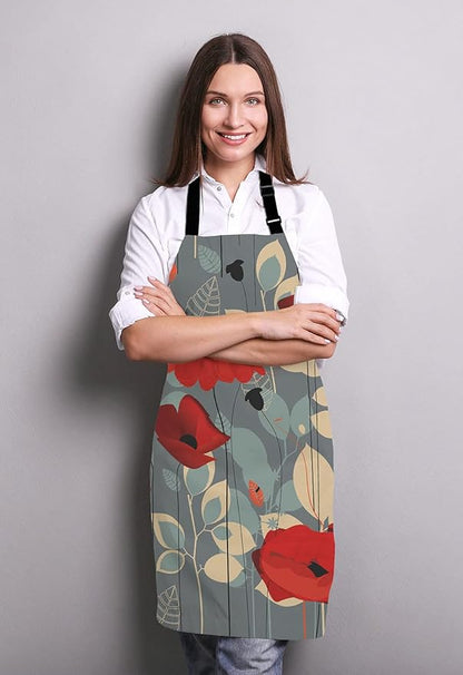 Poppy flowers Bib Apron with Adjustable Neck for Men Women,Suitable for Home Kitchen Cooking Waitress Chef Grill Bistro Baking Apron
