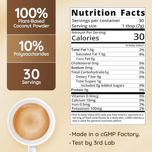 Veltracha Mushroom Coffee Creamer, Superfood Coconut Creamer Powder with 6 Adaptogenic Mushrooms - Reishi, Turkey Tail, Lions Mane, Non-Dairy Coconut Powdered Creamer for Energy & Focus & Digestion, 30 Servings