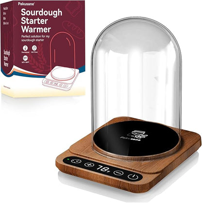 Sourdough Starter Warmer with Larger Glass Dome Set – Precision 1°F Temp Control (70–100°F), 12H Timer, Auto On/Off, for Reliable Fermentation of Sourdough Starters Giftset-WOD