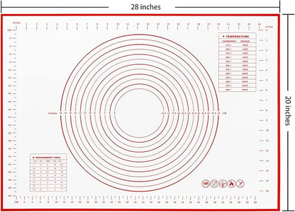 Yansumi Silicone Pastry Mat Extra Large Non-Slip Mat for Rolling Dough Pie Crust and Baking Non-Stick with Measurements(XL,28"L x 20"W, Red)