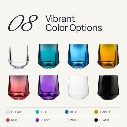 Drinique Unbreakable Stemless Wine Glasses (Set of 4) 12oz Tritan Plastic Stemless Glassware for Indoor or Outdoor Use - Amber