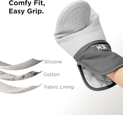 Kitchen Mama UltraShield Silicone Oven Mitts Heat Resistant – Non-Slip, Stain-Resistant, Silicone Cooking Mitts & Pot Holders for Baking, Grilling, Heat Resistant Cooking Gloves (Metal Gray)