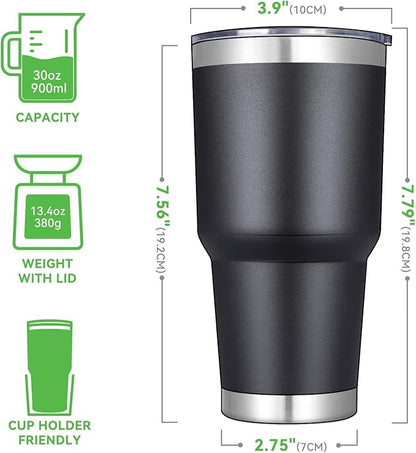 DOMICARE 30 oz Tumbler with Lid and Straw, Stainless Steel Tumblers Bulk, Insulated Vacuum Double Wall Travel Coffee Mug, Durable Powder Coated Tumbler Cups (Black, 4)