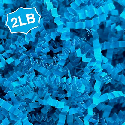 2LB Crinkle Cut Paper Shred Filler for Bag Gift Box Basket Confetti Paper Shreded Stuffing Decoration for Valentine's Day Holiday Party (Lake Blue)